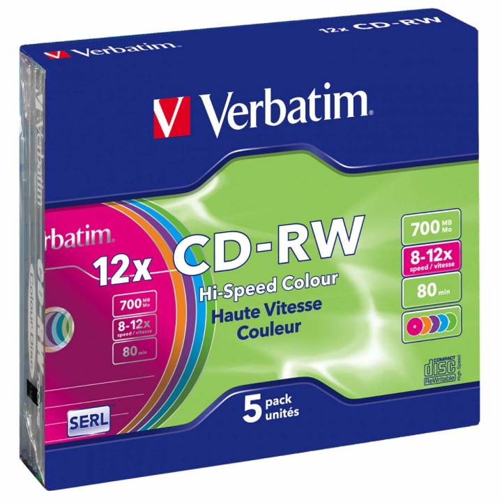 CD-RW 8-12x 700 MB farver 5 Pack Slim Case i gruppen HJEMMEELEKTRONIK / Lagringsmedier / CD / DVD / BD-diske / CD-RW hos TP E-commerce Nordic AB (C06764)