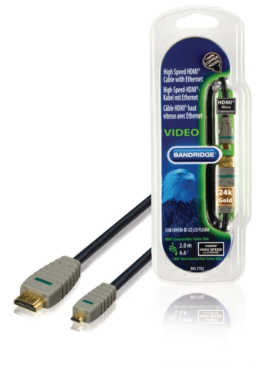 Bandridge High Speed Hdmi Kabel Med Ethernet HDMI-Stik - HDMI Micro Male 2.00 m Blå i gruppen HJEMMEELEKTRONIK / Kabler og adaptere / HDMI / Kabler hos TP E-commerce Nordic AB (C06849)
