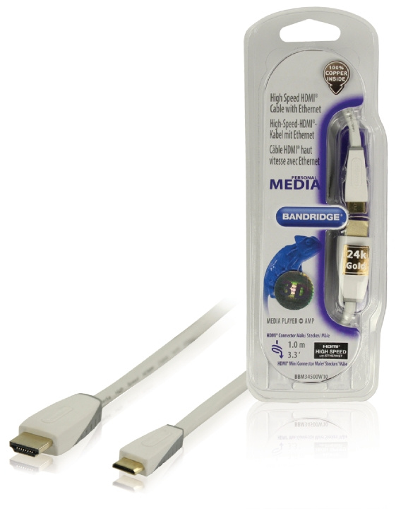 Bandridge High Speed Hdmi Kabel Med Ethernet HDMI-Stik - HDMI Mini Male 1.00 m Hvid i gruppen HJEMMEELEKTRONIK / Kabler og adaptere / HDMI / Kabler hos TP E-commerce Nordic AB (C06871)