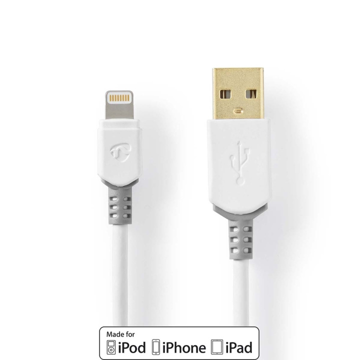 Nedis Lightning Kabel | USB 2.0 | Apple Lightning 8-pin | USB-A Han | 480 Mbps | Guldplateret | 1.00 m | Runde | PVC | Grå / Hvid | Box i gruppen SMARTPHONES & TABLETS / Opladere og kabler / Kabler / Kabler Lightning hos TP E-commerce Nordic AB (C06963)