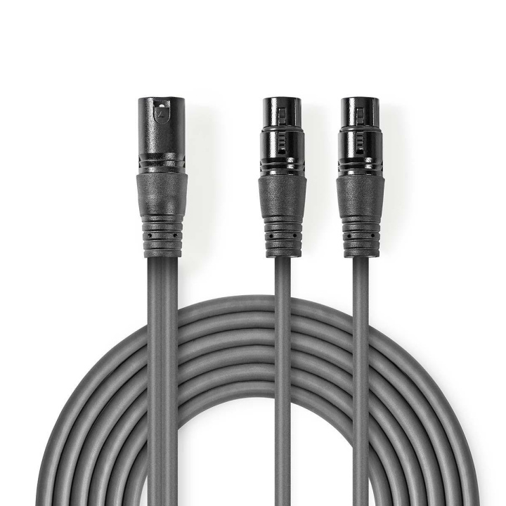 Nedis Balanceret Audio kabel | XLR 3-Pin Han | 2x XLR 3-Pin Hunstik | Nikkelplateret | 1.50 m | Runde | PVC | Mørkegrå | Kartonhylster i gruppen HJEMMEELEKTRONIK / Kabler og adaptere / Audio Analog / Adaptere hos TP E-commerce Nordic AB (C07545)