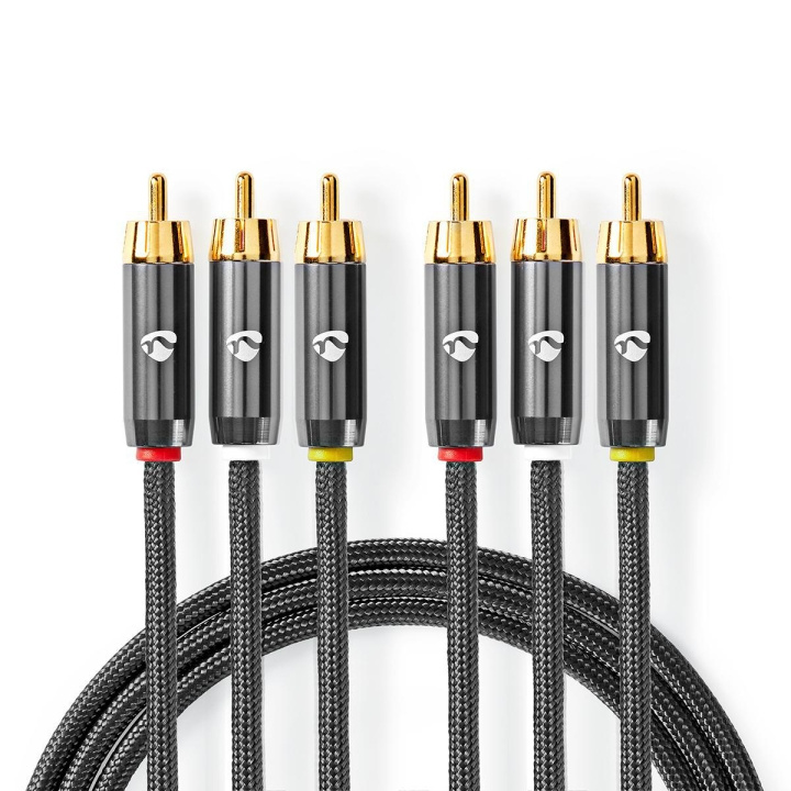 Nedis Composite Video kabel | 3x RCA Han | 3x RCA Han | Guldplateret | 480p | 2.00 m | Runde | Bomuld | Antracit / Gun Metal Grå | Cover Window Box i gruppen HJEMMEELEKTRONIK / Kabler og adaptere / RCA / Kabler hos TP E-commerce Nordic AB (C07806)