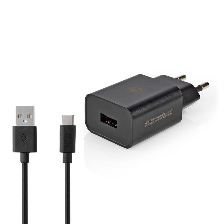 Nedis - Vægoplader | 12 W | Hurtigopladningsfunktion | 1x 2.4 A A | Antal output: 1 | USB-A | USB Type C™ (Løs) kabel | 1.00 m | Single Voltage Output | Sort - WCHAC242ABK
