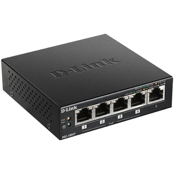D-Link DGS-1005P 5-Port Gigabit PoE+ i gruppen COMPUTERTILBEHØR / Netværk / Switches / 10/100Mbps hos TP E-commerce Nordic AB (C08621)