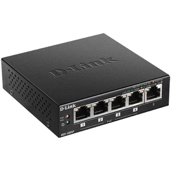 D-Link DGS-1005P 5-Port Gigabit PoE+ i gruppen COMPUTERTILBEHØR / Netværk / Switches hos TP E-commerce Nordic AB (C08621)
