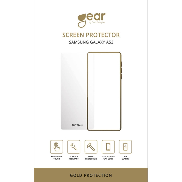 Gear Glass Prot. Flat Case Friendly 2.5D GOLD Samsung Galaxy A53 5G i gruppen SMARTPHONES & TABLETS / Mobil Beskyttelse / Samsung hos TP E-commerce Nordic AB (C11831)