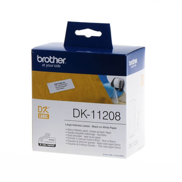 Brother Labels DK11208 38x90mm Sort på Hvid i gruppen COMPUTERTILBEHØR / Printere og tilbehør / Printere / Zebra & Label Printere hos TP E-commerce Nordic AB (C12639)