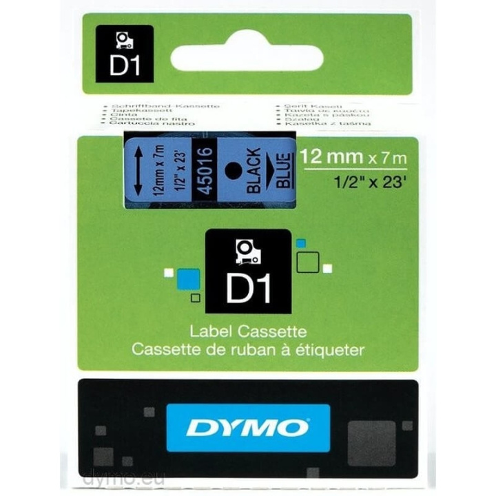 dymo Farvebånd S0720560 45016 12mm Sort på Blå i gruppen COMPUTERTILBEHØR / Printere og tilbehør / Printere / Labelmaskiner og tilbehør / Tape hos TP E-commerce Nordic AB (C12698)