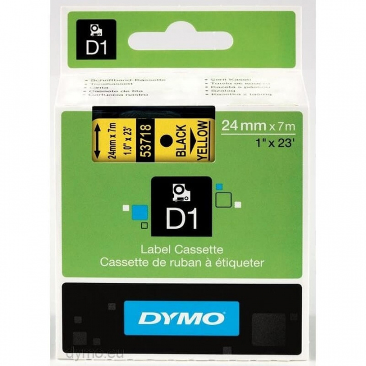 dymo Farvetape S0720980 53718 24mm Sort på Gul i gruppen COMPUTERTILBEHØR / Printere og tilbehør / Printere / Labelmaskiner og tilbehør / Tape hos TP E-commerce Nordic AB (C12710)