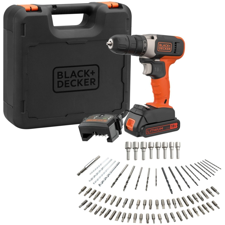 Black & Decker Skruvdragare 18V med tillbehör & Väska i gruppen HJEM, HUS & HAVE / Værktøj / Skruetrækkere hos TP E-commerce Nordic AB (C12972)