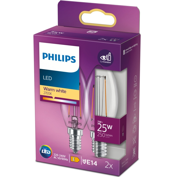 Philips 2-pack LED E14 Kron 2W (25W) K i gruppen HJEMMEELEKTRONIK / Lys / LED lamper hos TP E-commerce Nordic AB (C13202)