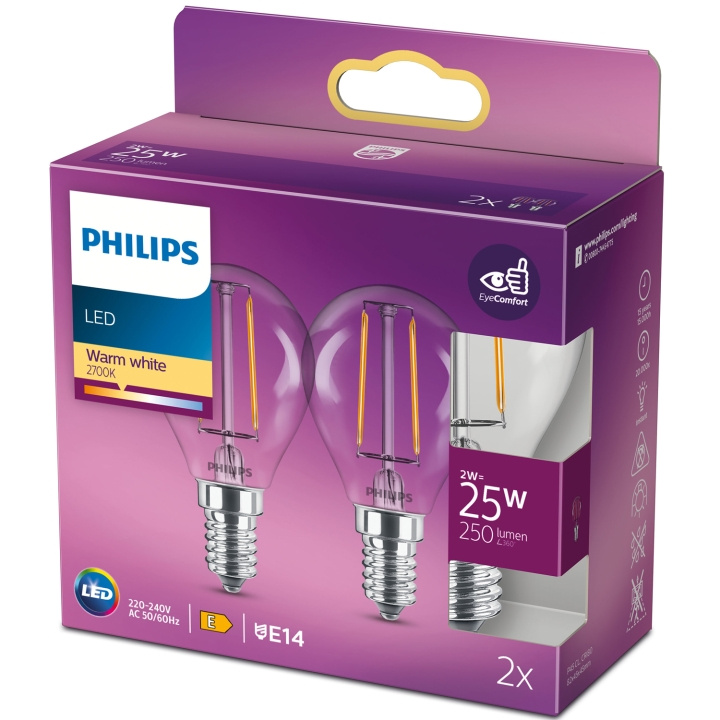 Philips 2-pack LED E14 Klot 2W (25W) Klar 250lm i gruppen HJEMMEELEKTRONIK / Lys / LED lamper hos TP E-commerce Nordic AB (C13203)