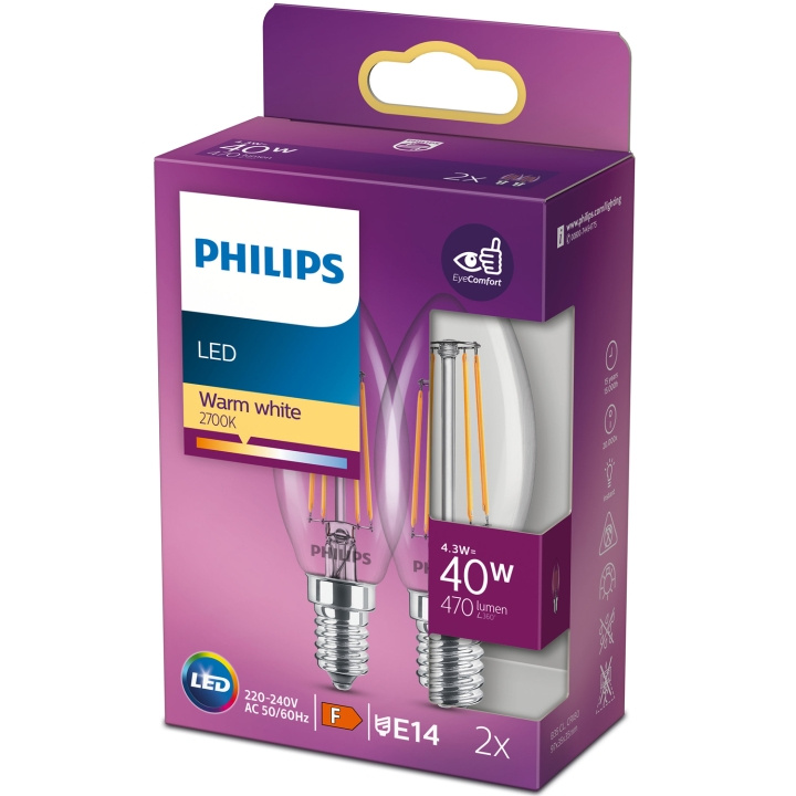 Philips 2-pack LED E14 Kron 4,3W (40W) Klar 470lm i gruppen HJEMMEELEKTRONIK / Lys / LED lamper hos TP E-commerce Nordic AB (C13205)