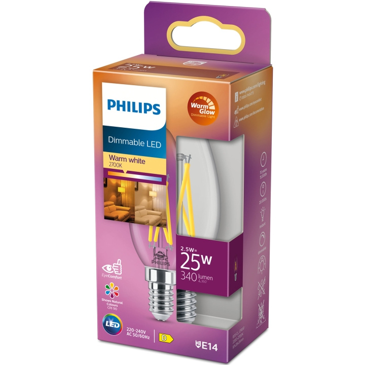 Philips LED E14 Kron 2,5W (25W) Klar Dim WarmGlow 340 i gruppen HJEMMEELEKTRONIK / Lys / LED lamper hos TP E-commerce Nordic AB (C13209)