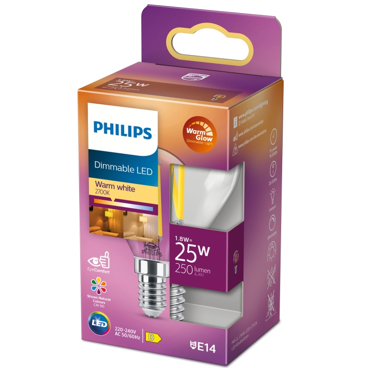 Philips LED E14 Klot 1,8W (25W) Klar Dim WarmGlow 250 i gruppen HJEMMEELEKTRONIK / Lys / LED lamper hos TP E-commerce Nordic AB (C13210)