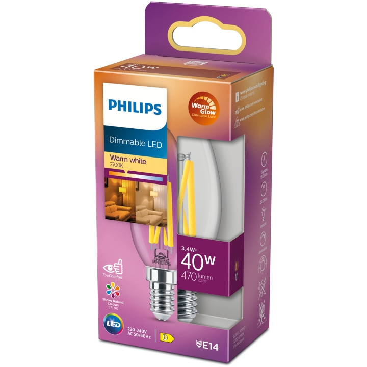 Philips LED E14 Kron 3,4W (40W) Klar Dim WarmGlow 470 i gruppen HJEMMEELEKTRONIK / Lys / LED lamper hos TP E-commerce Nordic AB (C13211)