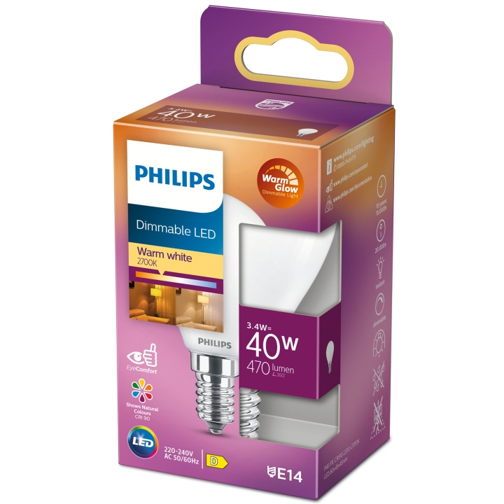 Philips LED E14 Klot 3,4W (40W) Frost Dim WarmGl 470 i gruppen HJEMMEELEKTRONIK / Lys / LED lamper hos TP E-commerce Nordic AB (C13214)