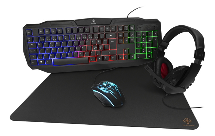 DELTACO GAMING 4-in-1 Gaming kit, Rainbow backlight, black i gruppen COMPUTERTILBEHØR / Mus og tastatur / Tastatur / Pakke hos TP E-commerce Nordic AB (C13818)