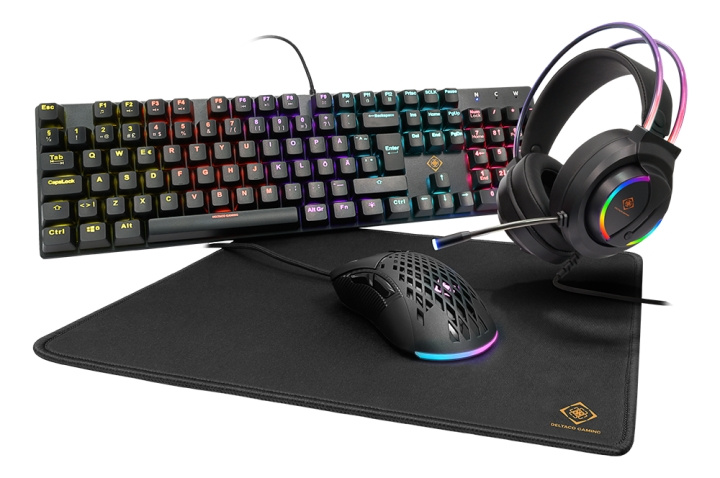 DELTACO GAMING Mechanical RGB 4-in-1 Gaming kit, Red switches, black i gruppen COMPUTERTILBEHØR / GAMING / Tastatur hos TP E-commerce Nordic AB (C13823)