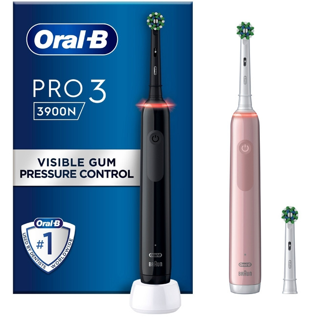 Oral B Electric toothbrush Pro3 3900N Black CA + Pink CA i gruppen SKØNHED & HELSE / Oral pleje / Elektriske tandbørster hos TP E-commerce Nordic AB (C14159)
