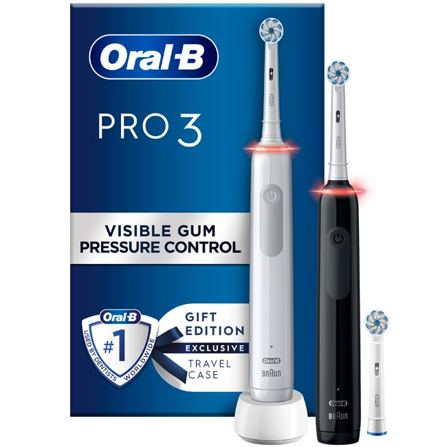 Oral-B Pro3 3900N Sensi UltraThin Duo, hvid + sort enhed i gruppen SKØNHED & HELSE / Oral pleje / Elektriske tandbørster hos TP E-commerce Nordic AB (C14160)