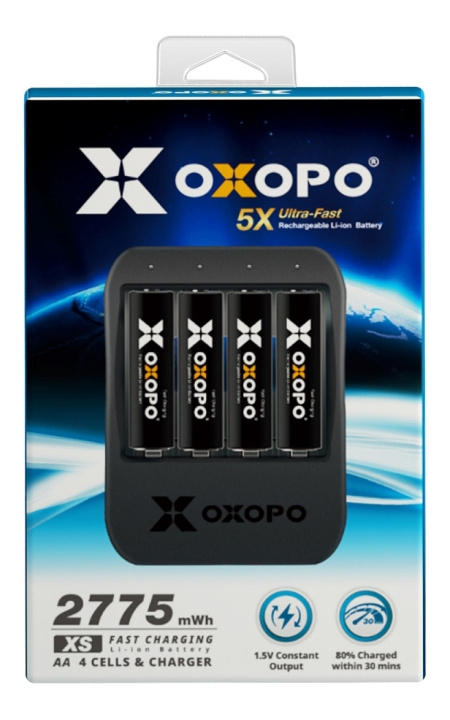 oxopo Li-Ion 4xAA-batteri 1850mAh med oplader i gruppen HJEMMEELEKTRONIK / Batterier og opladere / Batterier / AA hos TP E-commerce Nordic AB (C14533)