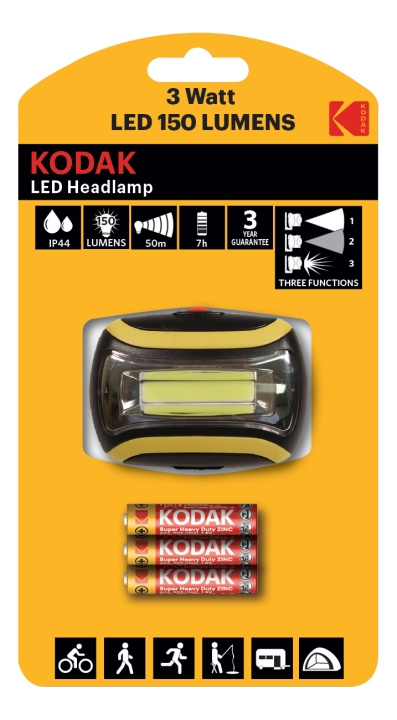 Kodak LED Headlamp, 150lm, 3 modes, 3W single LED, IP44, black i gruppen SPORT, FRITID & HOBBY / Lommelygter og Pandelygter / Lommelygter hos TP E-commerce Nordic AB (C14623)