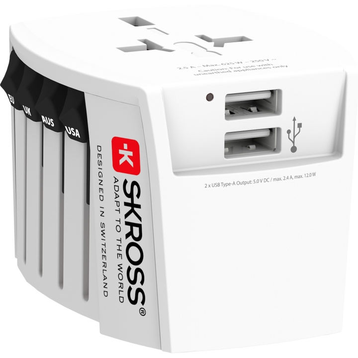 SKROSS World Adapter MUV 2xUSB (2,4A) Vit i gruppen HJEM, HUS & HAVE / Elektricitet & Belysning / Rejseadaptere hos TP E-commerce Nordic AB (C15291)