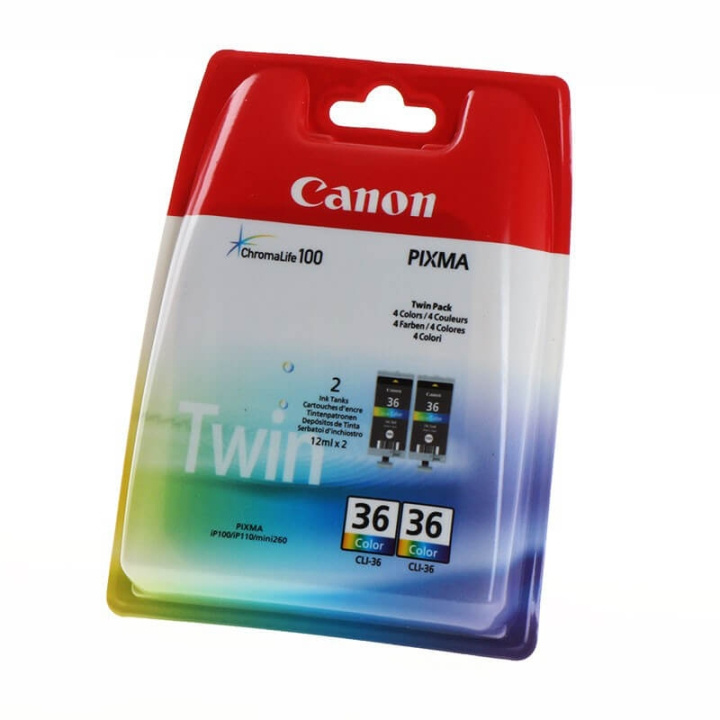 Canon Blæk 1511B018 CLI-36 Color Twin-pak Cyan Magenta Gul i gruppen COMPUTERTILBEHØR / Printere og tilbehør / Blæk og toner / Blækpatroner / Canon hos TP E-commerce Nordic AB (C15928)