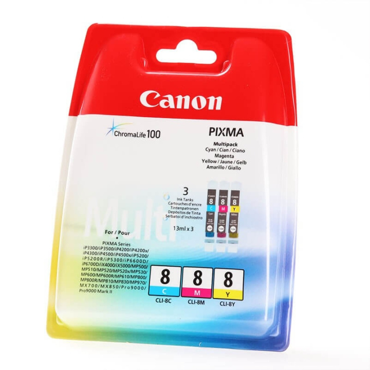 Canon Blæk Multipak 0621B029 CLI-8 Cyan Magenta Gul i gruppen COMPUTERTILBEHØR / Printere og tilbehør / Blæk og toner / Blækpatroner / Canon hos TP E-commerce Nordic AB (C15969)