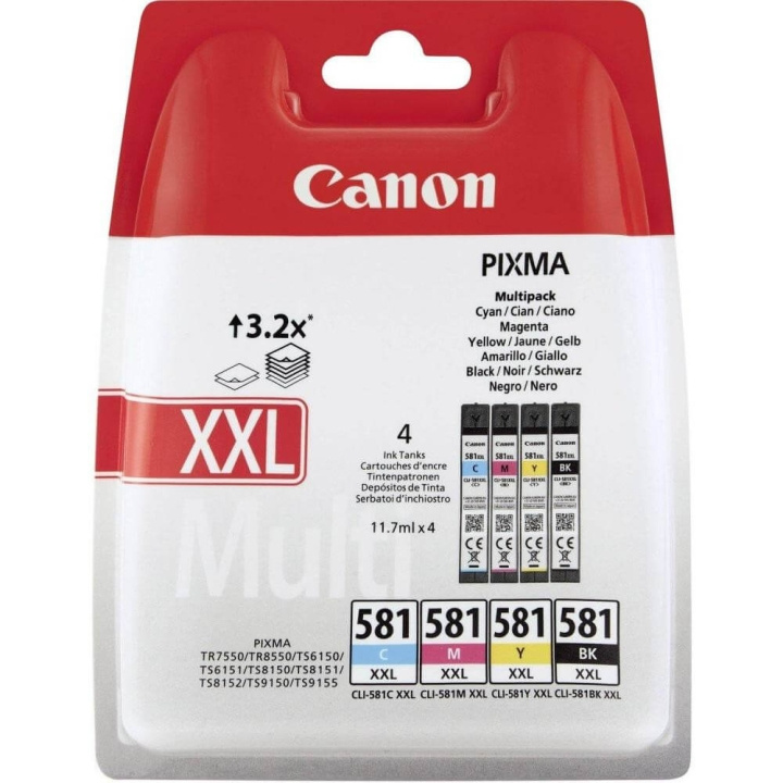 Canon Blæk Multipak 1998C005 CLI-581XXL Sort Cyan Magenta Gul i gruppen COMPUTERTILBEHØR / Printere og tilbehør / Blæk og toner / Blækpatroner / Canon hos TP E-commerce Nordic AB (C15994)