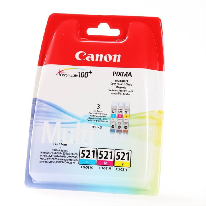 Canon Blæk Multipak 2934B010 CLI-521 Cyan Magenta Gul i gruppen COMPUTERTILBEHØR / Printere og tilbehør / Blæk og toner / Blækpatroner / Canon hos TP E-commerce Nordic AB (C16038)