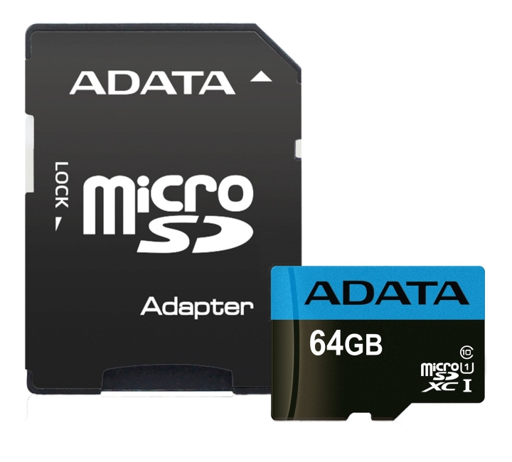ADATA 64GB MicroSDXC card with SD Adapter, UHS-I, Class 10, A1, blue i gruppen HJEMMEELEKTRONIK / Lagringsmedier / Hukommelseskort / SD/SDHC/SDXC hos TP E-commerce Nordic AB (C16236)