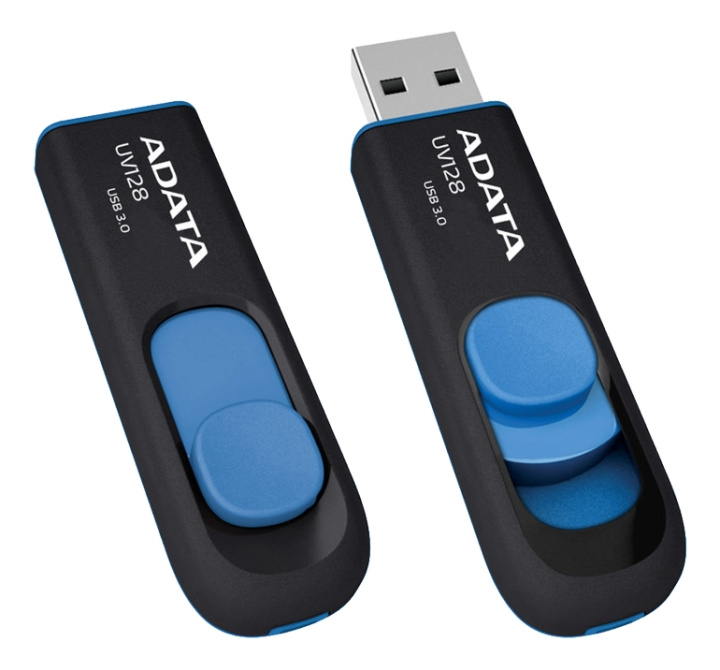 ADATA UV128 USB connector, 32GB, USB 3.0, black/blue i gruppen HJEMMEELEKTRONIK / Lagringsmedier / USB-flash drev / USB 3.0 hos TP E-commerce Nordic AB (C16262)