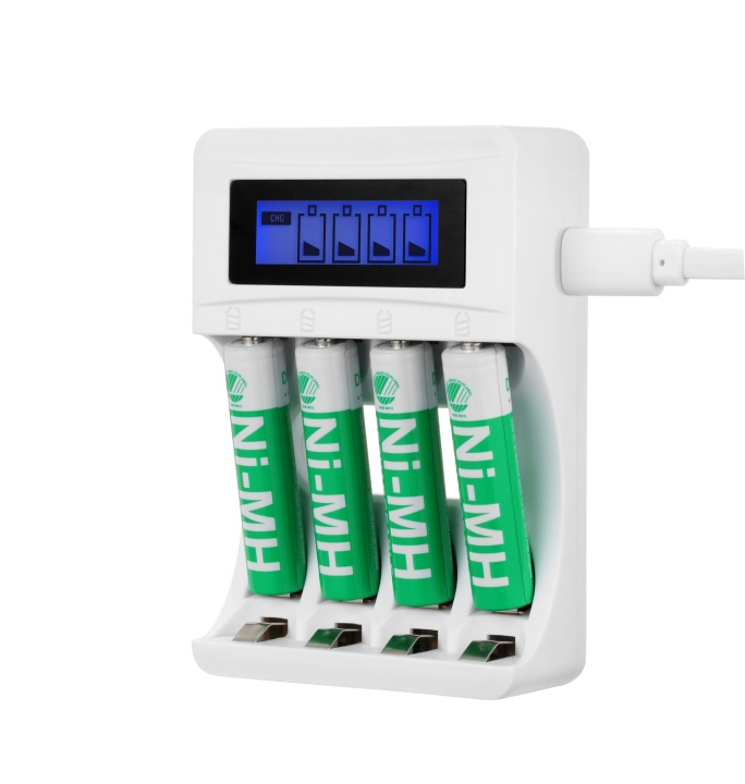 DELTACO Ultimate Ni-Mh USB laddare med 4 x AAA batterier i gruppen HJEMMEELEKTRONIK / Batterier og opladere / Batterioplader hos TP E-commerce Nordic AB (C16328)