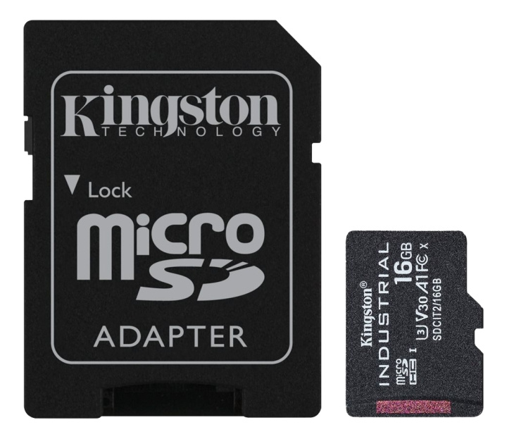 Kingston 16GB microSDHC Industrial C10 A1 pSLC Card + SD Adapter i gruppen HJEMMEELEKTRONIK / Lagringsmedier / Hukommelseskort / SD/SDHC/SDXC hos TP E-commerce Nordic AB (C16835)