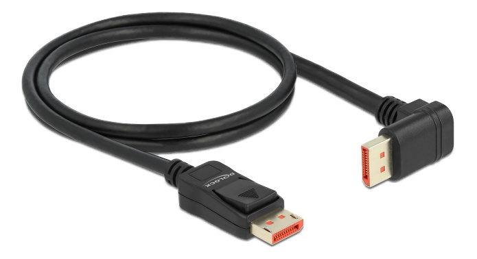 Delock DisplayPort cable male straight to male 90° downwards angled 8K 60Hz 1m, svart i gruppen COMPUTERTILBEHØR / Kabler og adaptere / DisplayPort / Kabler hos TP E-commerce Nordic AB (C17826)