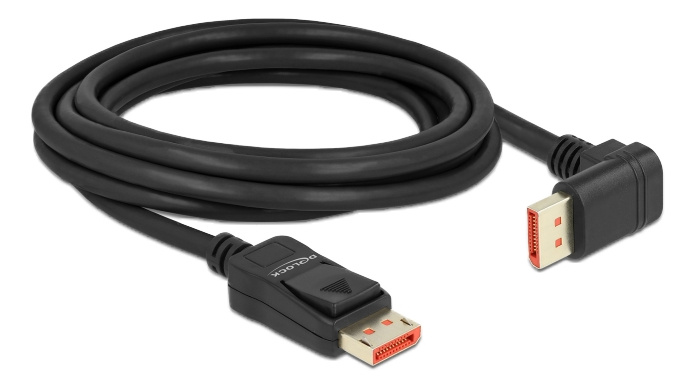 Delock DisplayPort cable male straight to male 90° downwards angled 8K 60Hz 3m, svart i gruppen COMPUTERTILBEHØR / Kabler og adaptere / DisplayPort / Kabler hos TP E-commerce Nordic AB (C17828)