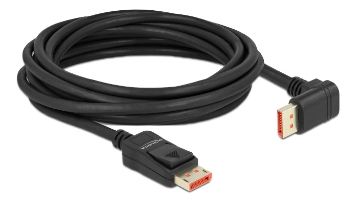 Delock DisplayPort cable male straight to male 90° downwards angled 8K 60Hz 5m, svart i gruppen COMPUTERTILBEHØR / Kabler og adaptere / DisplayPort / Kabler hos TP E-commerce Nordic AB (C17829)