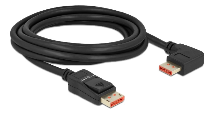 Delock DisplayPort cable male straight to male 90° right angled 8K 60Hz 3m i gruppen COMPUTERTILBEHØR / Kabler og adaptere / DisplayPort / Kabler hos TP E-commerce Nordic AB (C17836)