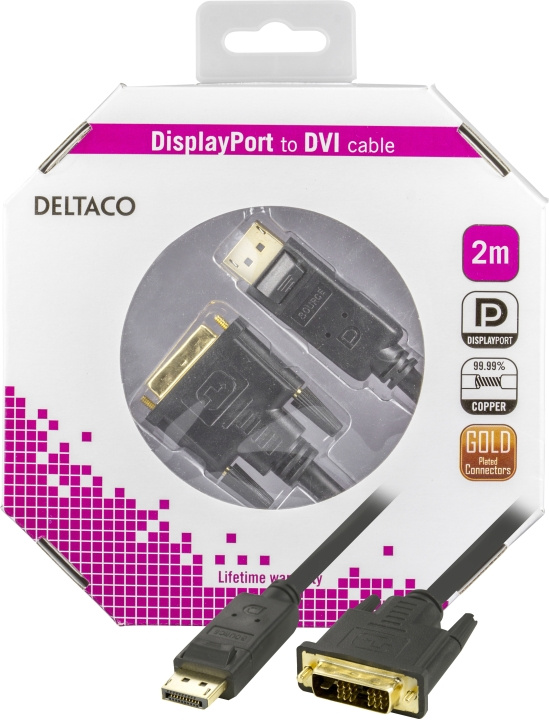 DELTACO DisplayPort til DVI-D Single Link monitorkabel, 20-pin han - 1 i gruppen COMPUTERTILBEHØR / Kabler og adaptere / DVI / Kabler hos TP E-commerce Nordic AB (C17842)