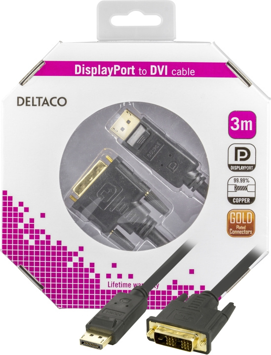 DELTACO DisplayPort til DVI-D Single Link monitorkabel, 20-pin ha - ha 3m, svart i gruppen COMPUTERTILBEHØR / Kabler og adaptere / DVI / Kabler hos TP E-commerce Nordic AB (C17843)