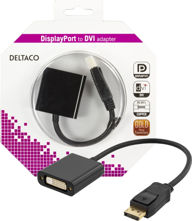 DELTACO DisplayPort till DVI-D singlelink adapter, 0,2m, ha-ho, svart i gruppen COMPUTERTILBEHØR / Kabler og adaptere / DVI / Adaptere hos TP E-commerce Nordic AB (C17848)