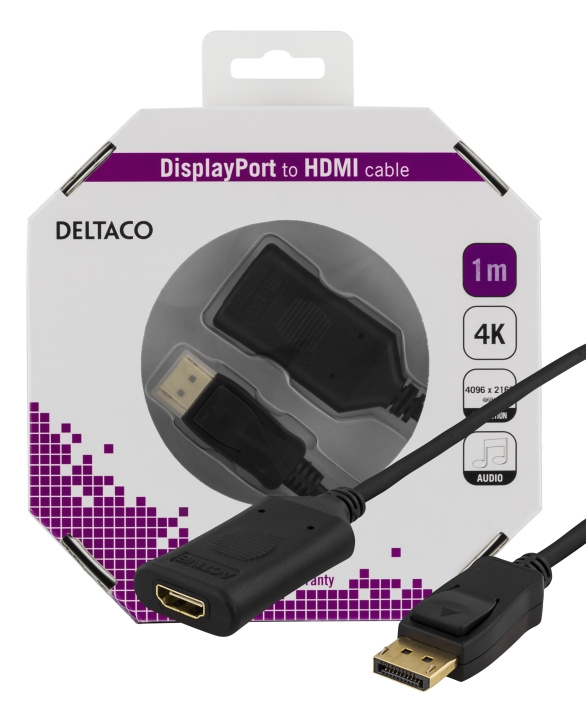 DELTACO DisplayPort till HDMI 2.0b-kabel, 4K i 60Hz, aktiv, HDCP 2.2, 3D, 1m, svart i gruppen COMPUTERTILBEHØR / Kabler og adaptere / DisplayPort / Kabler hos TP E-commerce Nordic AB (C17850)