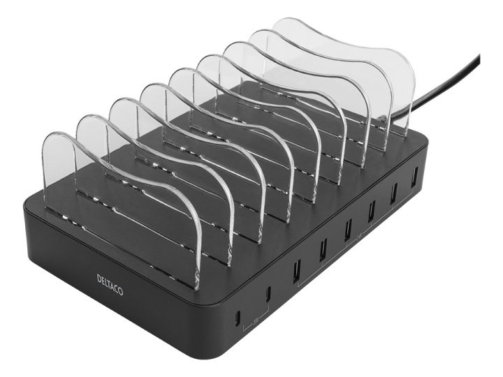 DELTACO USB charging station 6x USB-A, 2x USB-C PD, total 75W, black i gruppen SMARTPHONES & TABLETS / Opladere og kabler / Docking stationer hos TP E-commerce Nordic AB (C17854)