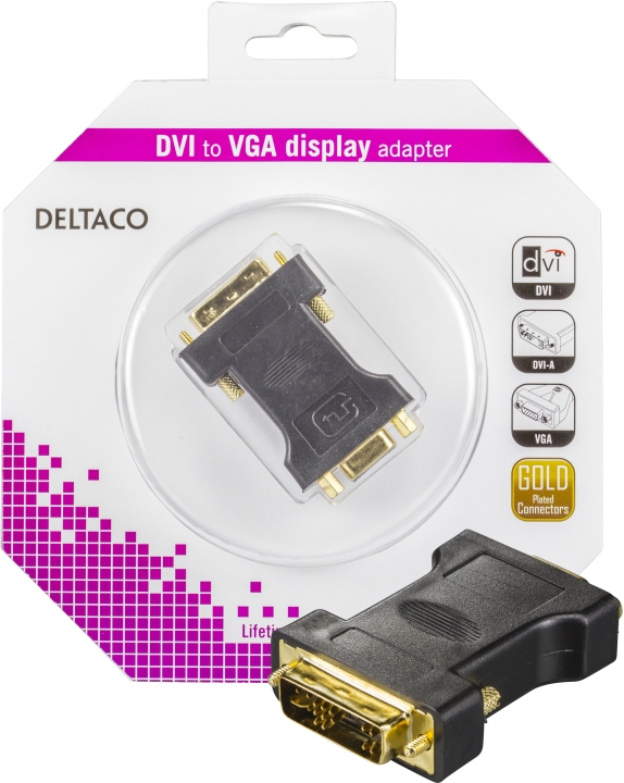 DELTACO DVI-adapter, DVI-A - VGA (HD15), han-hun, guldpletteret stik i gruppen COMPUTERTILBEHØR / Kabler og adaptere / DVI / Adaptere hos TP E-commerce Nordic AB (C17863)