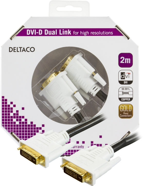 DELTACO, DVI monitorkabel Dual Link, DVI-D han - han, 2m i gruppen COMPUTERTILBEHØR / Kabler og adaptere / DVI / Kabler hos TP E-commerce Nordic AB (C17864)