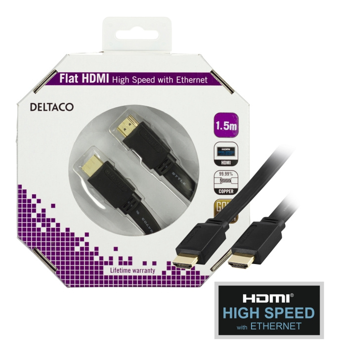 DELTACO fladt HDMI kabel, HDMI High Speed with Ethernet, HDMI Type A h i gruppen HJEMMEELEKTRONIK / Kabler og adaptere / HDMI / Kabler hos TP E-commerce Nordic AB (C17897)