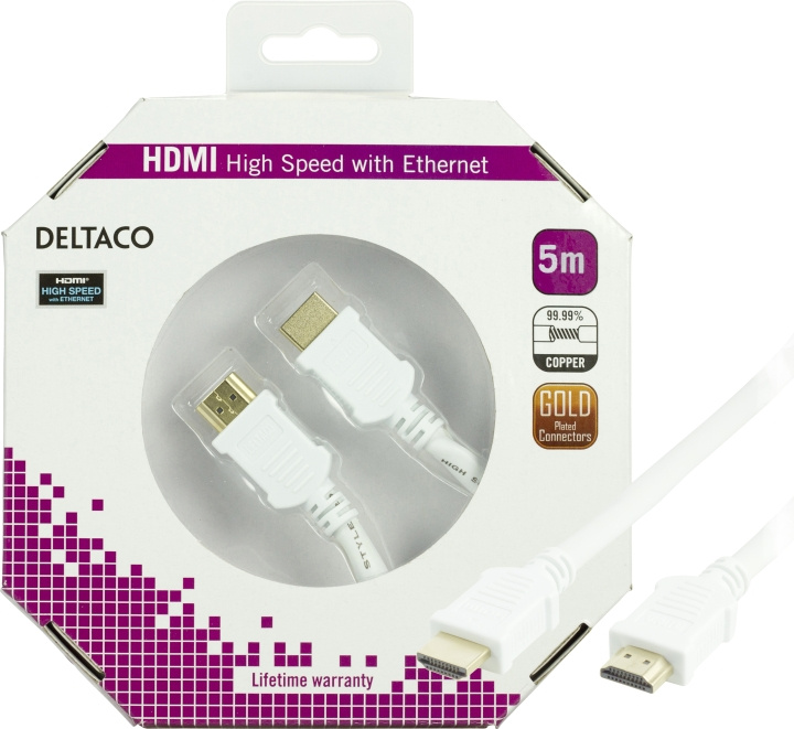 DELTACO HDMI kabel, HDMI High Speed with Ethernet, HDMI Type A han, gu i gruppen HJEMMEELEKTRONIK / Kabler og adaptere / HDMI / Kabler hos TP E-commerce Nordic AB (C17902)