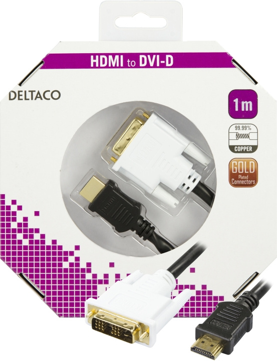 DELTACO HDMI til DVI kabel, 19-pinhanDVI- D Single Link, 1m, sort/hvid i gruppen HJEMMEELEKTRONIK / Kabler og adaptere / HDMI / Kabler hos TP E-commerce Nordic AB (C17905)